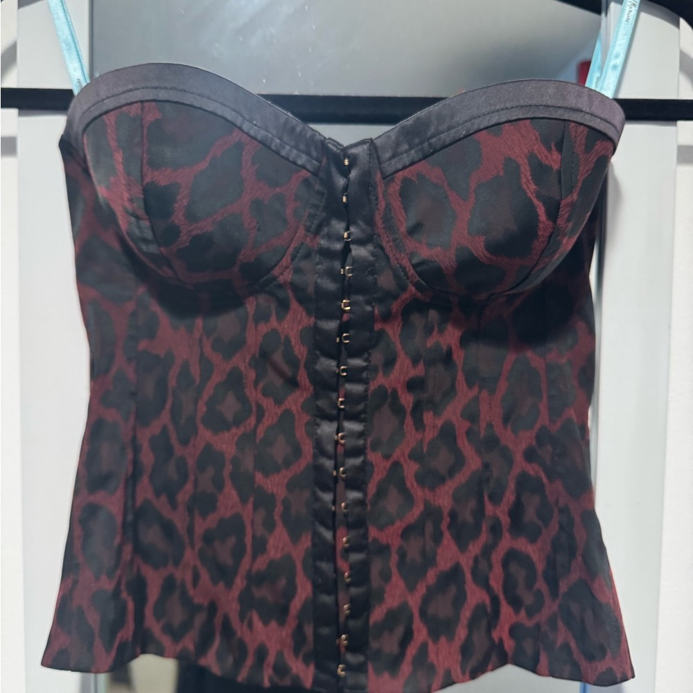 Marciano Black & Burgundy Leopard Print Bustier Top